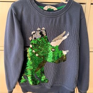 H&M Blue Sweater with Green Sequin Dinosaur